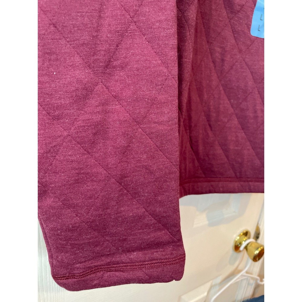 Lands' End Quilted Pullover Hoodie Women's Large Burgundy Snap Neck Top New - Picture 5 of 13